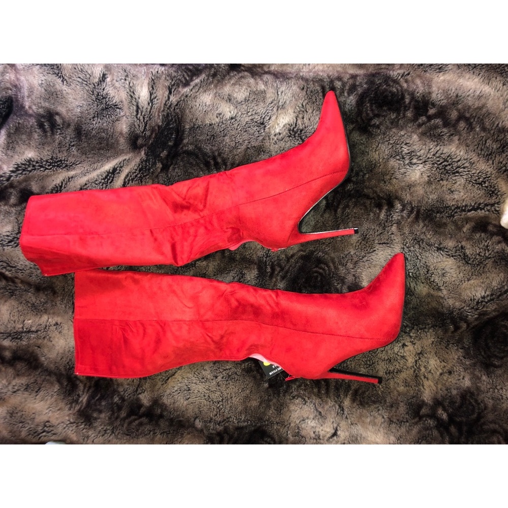 Suede Red Knee High Boots